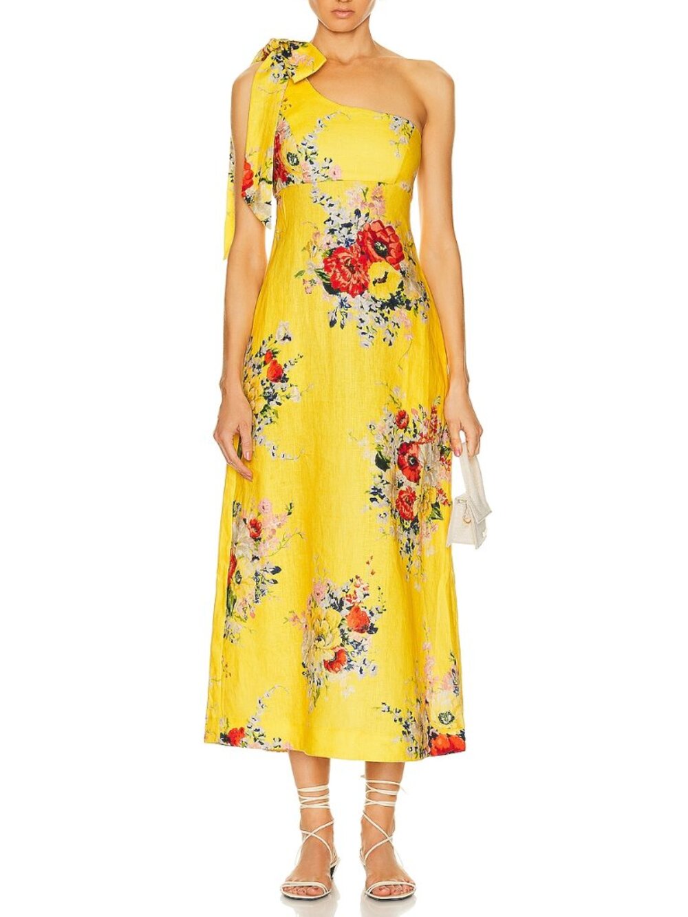 Zimmermann Alight One Shoulder Midi Dress in Yellow Floral - Size AU 1/US 6